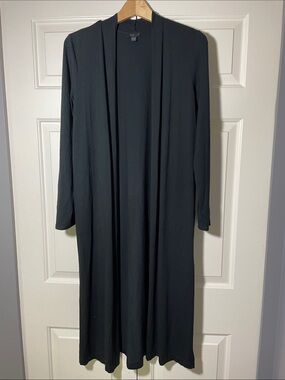 Jjill Long Black Open-Front Duster Cardigan